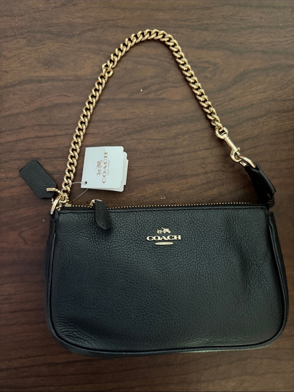 Coach Black Pebbled Leather Small Date Night Shoulder Bag with Gold Chain